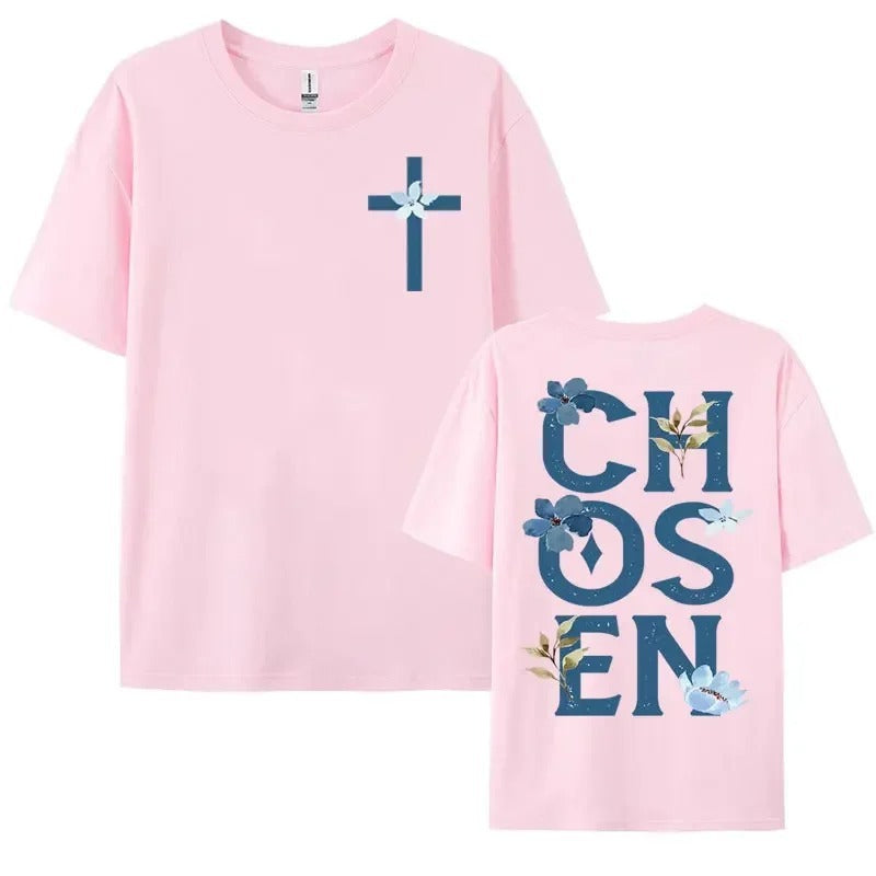 Chosen Floral Aesthetic Bible Verse T-shirts Women's Trendy - Bellarte Enchanté Chosen Floral Aesthetic Bible Verse T-shirts Women's Trendy