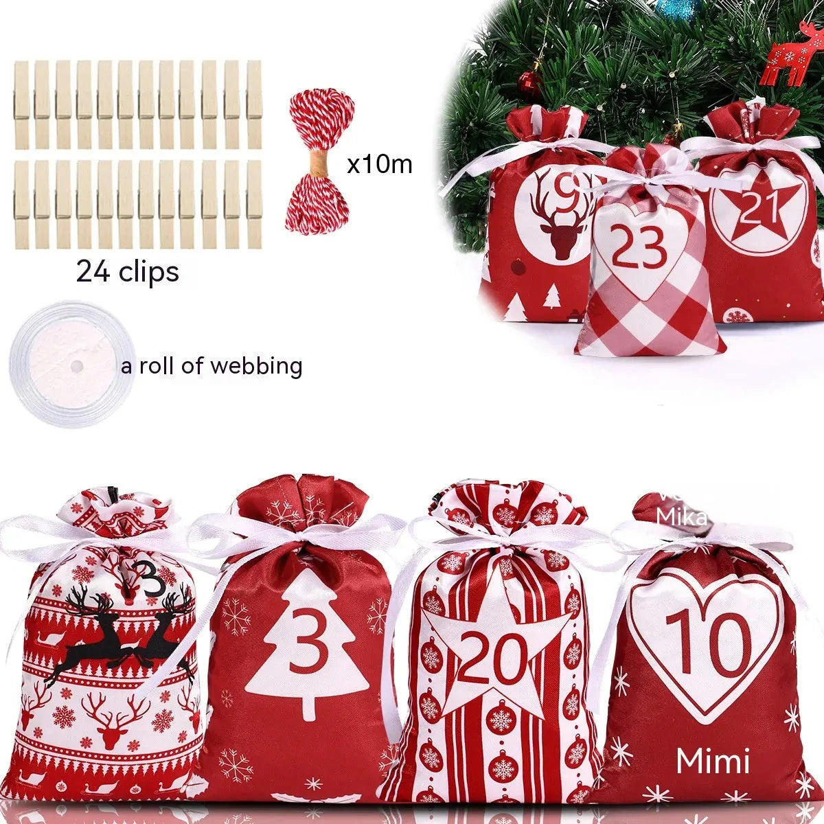 Christmas Advent Calendar Satin Gift Bag Suit - Bellarte Enchanté Christmas Advent Calendar Satin Gift Bag Suit