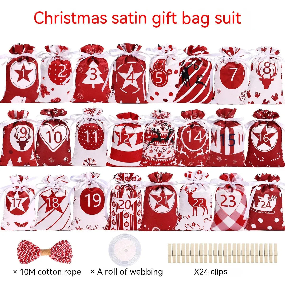 Christmas Advent Calendar Satin Gift Bag Suit - Bellarte Enchanté Christmas Advent Calendar Satin Gift Bag Suit