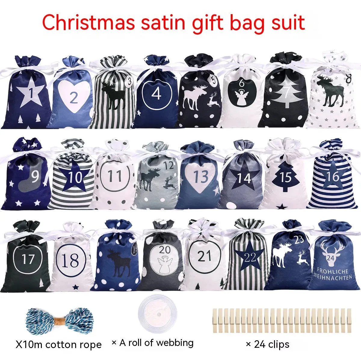 Christmas Advent Calendar Satin Gift Bag Suit - Bellarte Enchanté Christmas Advent Calendar Satin Gift Bag Suit