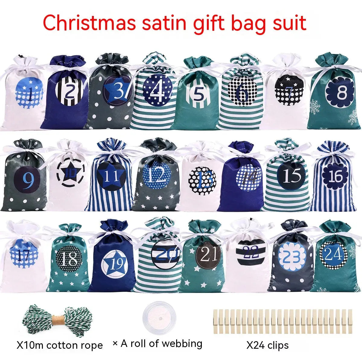 Christmas Advent Calendar Satin Gift Bag Suit - Bellarte Enchanté Christmas Advent Calendar Satin Gift Bag Suit