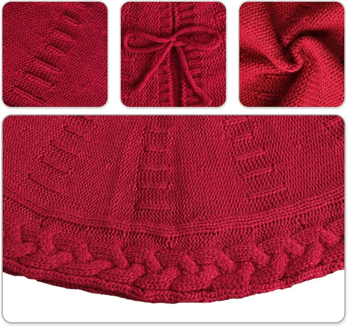 Christmas Knitted Tree Skirt Red Decorations - Bellarte Enchanté Christmas Knitted Tree Skirt Red Decorations