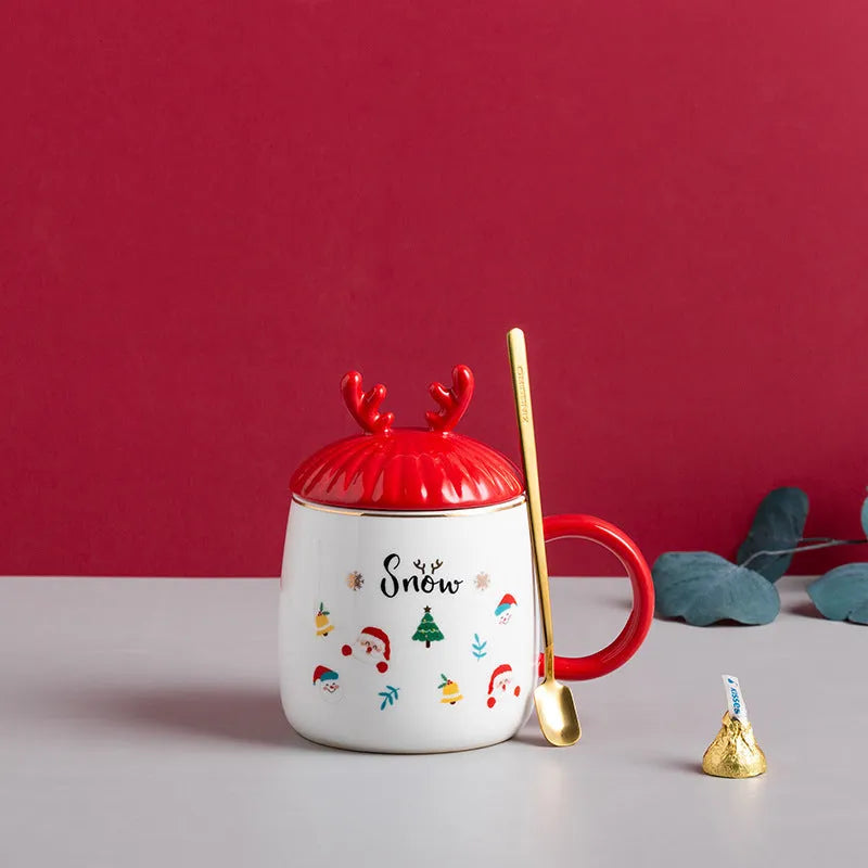 Christmas Mug With Lid Spoon Snowman Ceramic Mug - Bellarte Enchanté Christmas Mug With Lid Spoon Snowman Ceramic Mug