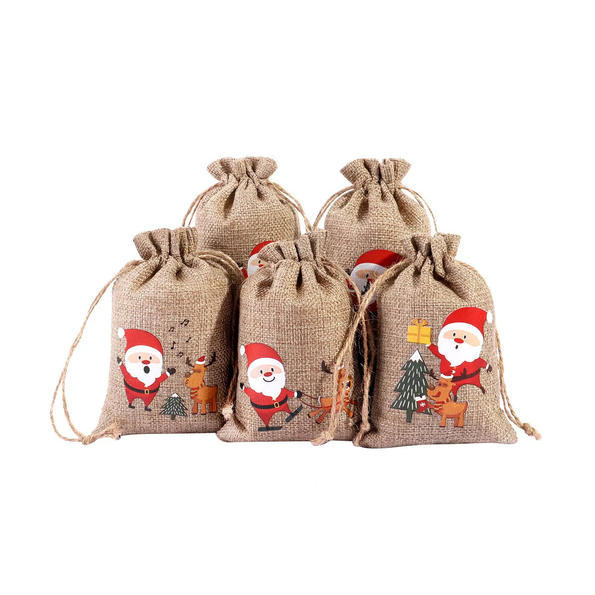 Christmas Pattern Coarse Linen Not Drawstring Pull String Drawstring Sack - Bellarte Enchanté Christmas Pattern Coarse Linen Not Drawstring Pull String Drawstring Sack