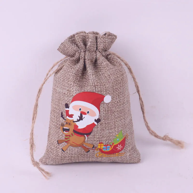 Christmas Pattern Coarse Linen Not Drawstring Pull String Drawstring Sack - Bellarte Enchanté Christmas Pattern Coarse Linen Not Drawstring Pull String Drawstring Sack