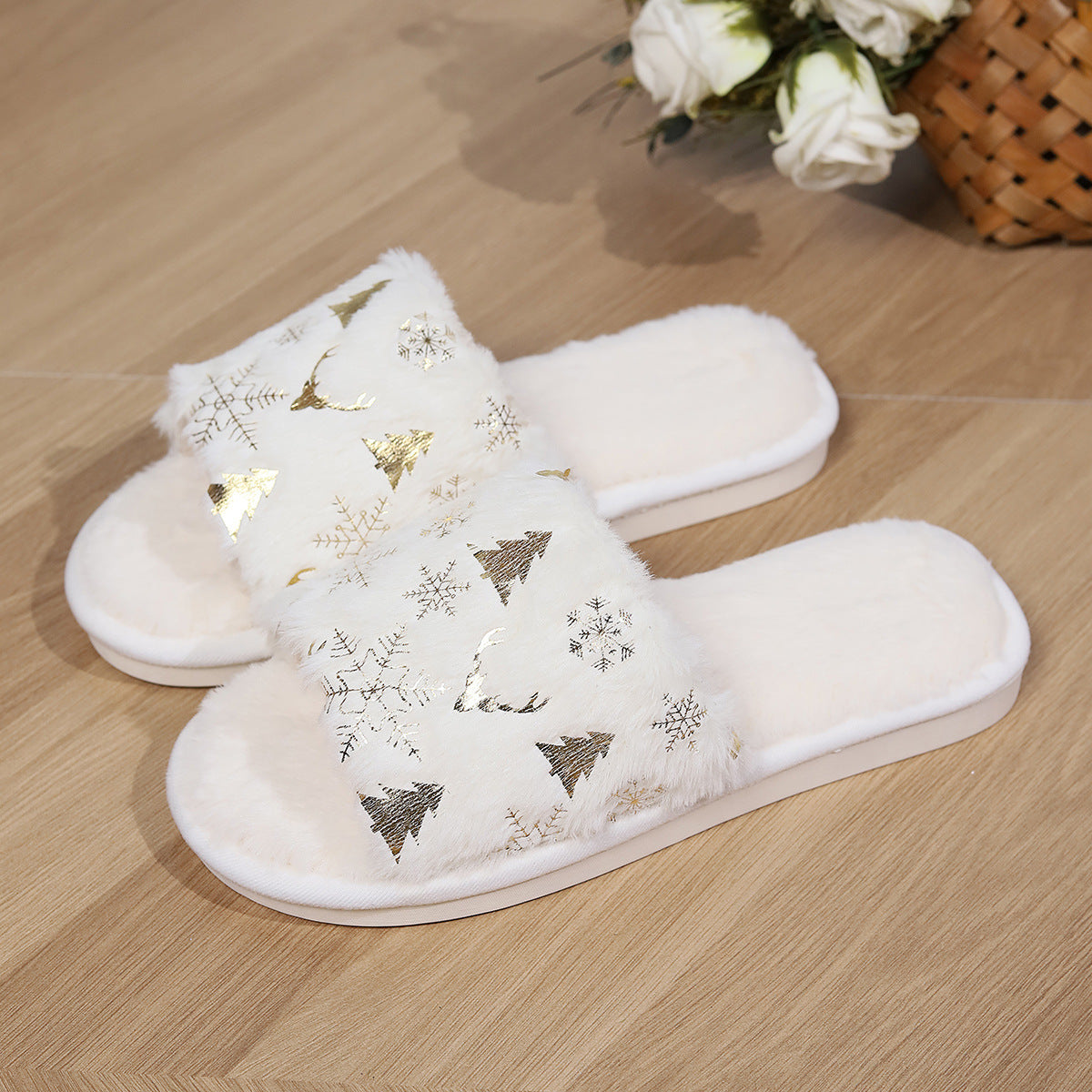 Christmas Plush Slippers Fashion Open-toed Home Slipper - Bellarte Enchanté Christmas Plush Slippers Fashion Open-toed Home Slipper