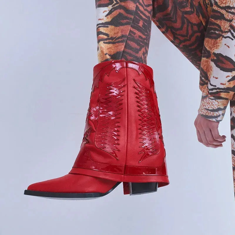 Chunky Heel High Heel Pantyhose Boots West - Bellarte Enchanté Chunky Heel High Heel Pantyhose Boots West