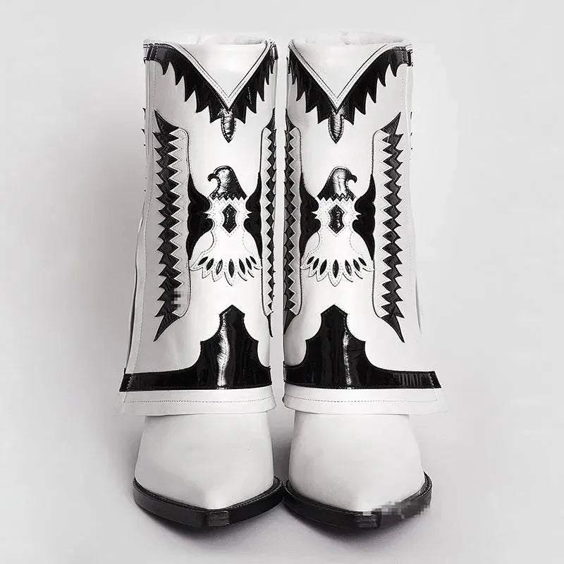 Chunky Heel High Heel Pantyhose Boots West - Bellarte Enchanté Chunky Heel High Heel Pantyhose Boots West