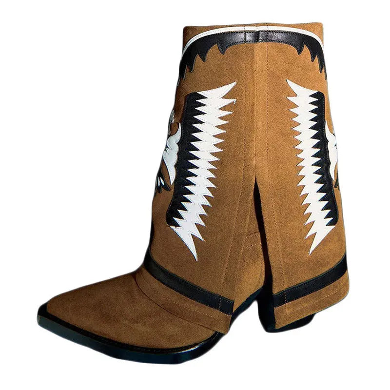 Chunky Heel High Heel Pantyhose Boots West - Bellarte Enchanté Chunky Heel High Heel Pantyhose Boots West