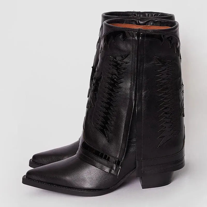 Chunky Heel High Heel Pantyhose Boots West - Bellarte Enchanté Chunky Heel High Heel Pantyhose Boots West