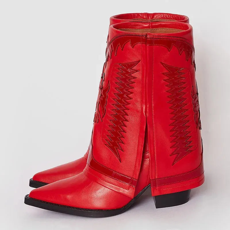 Chunky Heel High Heel Pantyhose Boots West - Bellarte Enchanté Chunky Heel High Heel Pantyhose Boots West