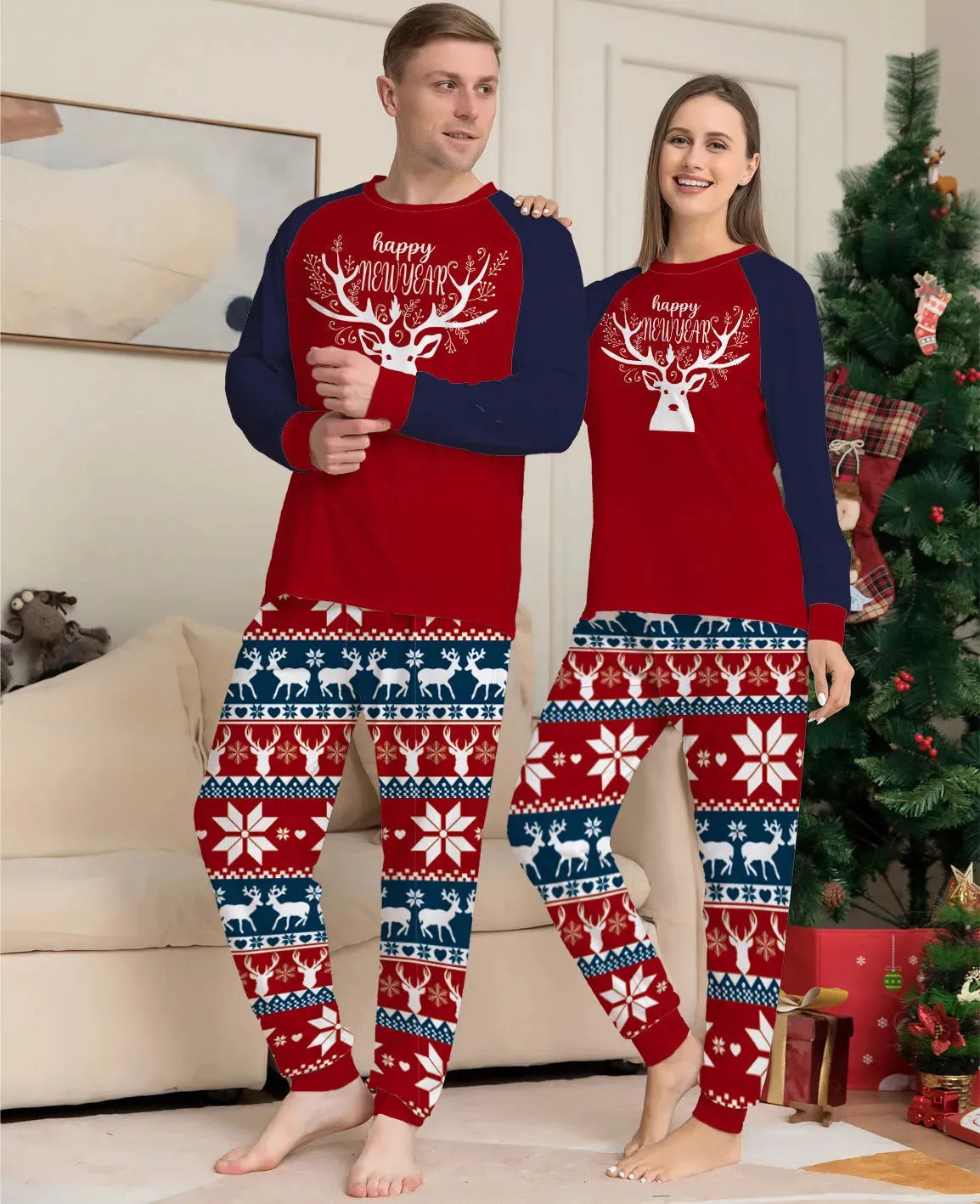Color Matching Elk Christmas Parent-child Wear Homewear Pajamas Suit - Bellarte Enchanté Color Matching Elk Christmas Parent-child Wear Homewear Pajamas Suit