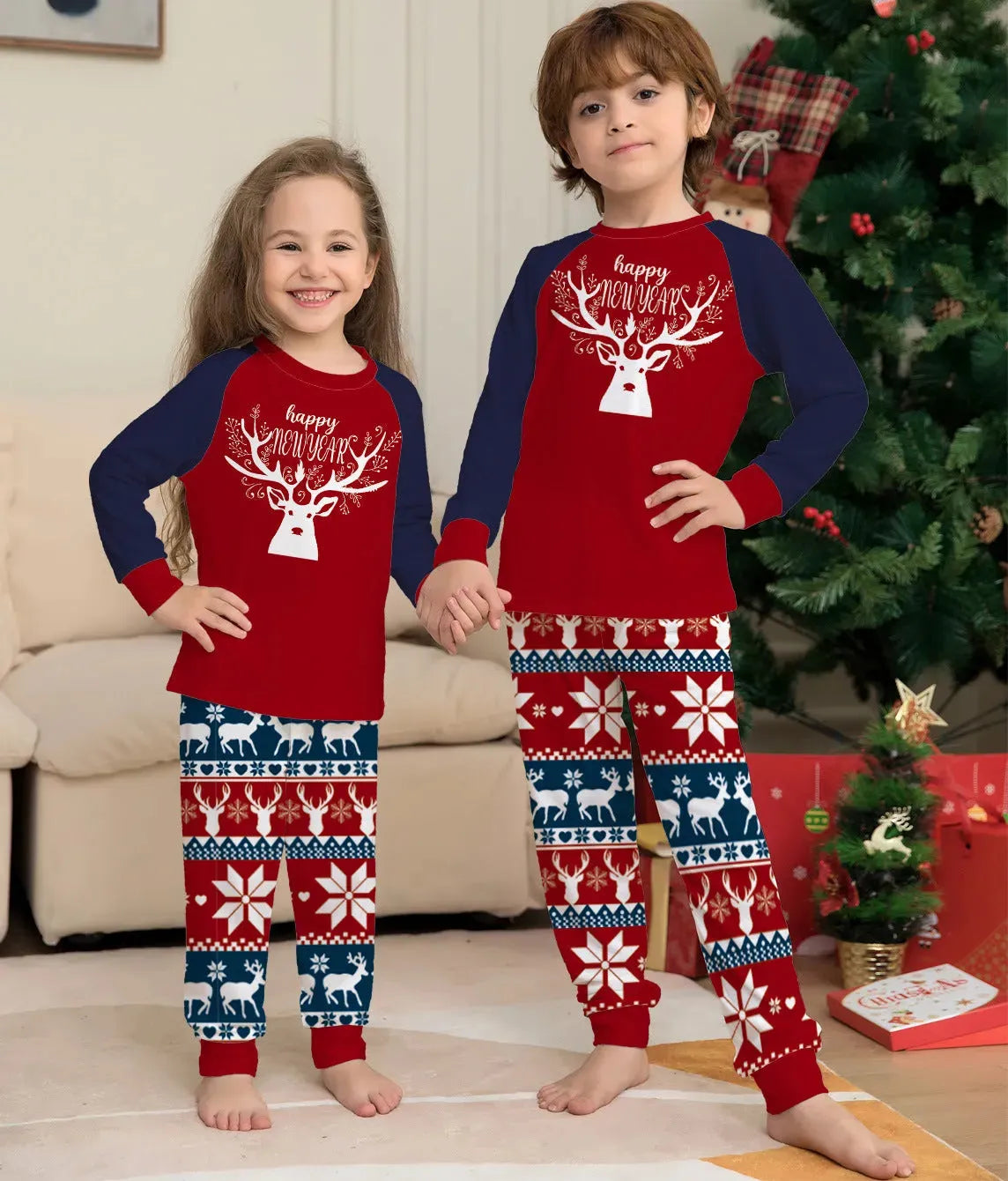 Color Matching Elk Christmas Parent-child Wear Homewear Pajamas Suit - Bellarte Enchanté Color Matching Elk Christmas Parent-child Wear Homewear Pajamas Suit