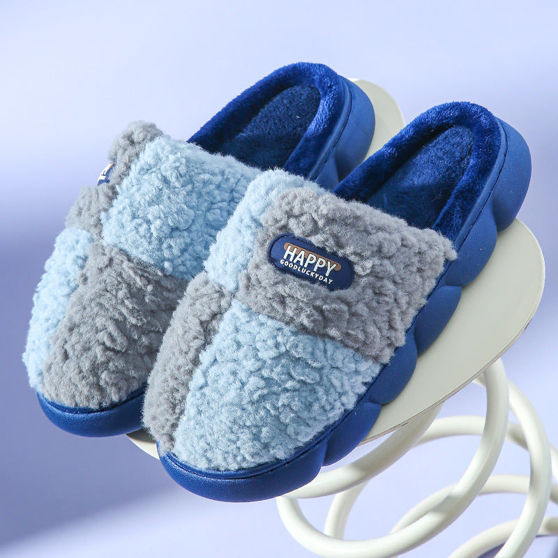 Color-matching Home Slippers Winter EVA Thick-soled Warm Plush Cotton Slippers Women Men Indoor Anti Slip House Shoes - Bellarte Enchanté Color-matching Home Slippers Winter EVA Thick-soled Warm Plush Cotton Slippers Women Men Indoor Anti Slip House Shoes