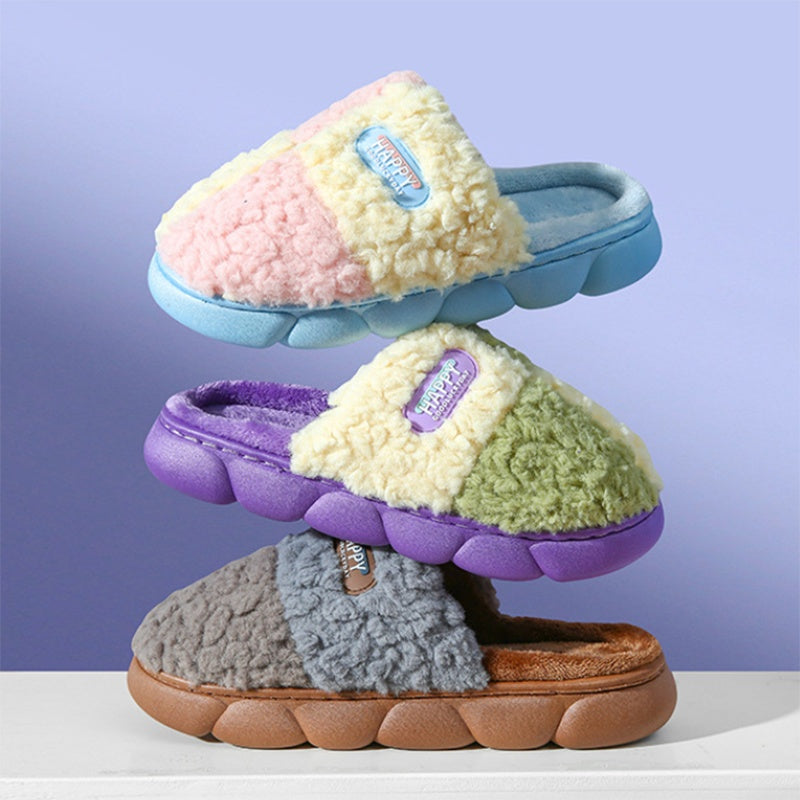 Color-matching Home Slippers Winter EVA Thick-soled Warm Plush Cotton Slippers Women Men Indoor Anti Slip House Shoes - Bellarte Enchanté Color-matching Home Slippers Winter EVA Thick-soled Warm Plush Cotton Slippers Women Men Indoor Anti Slip House Shoes