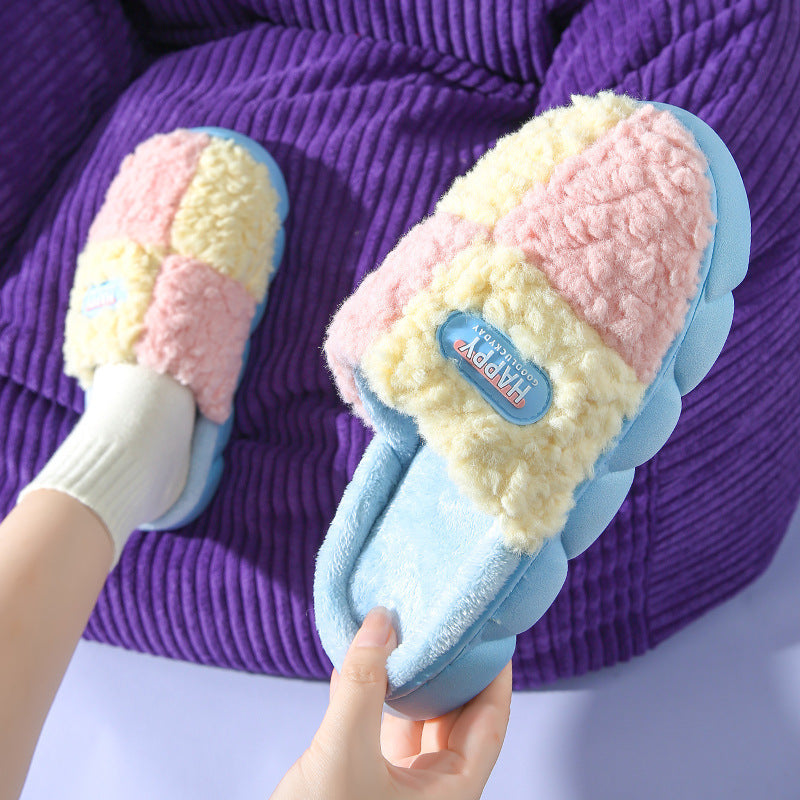 Color-matching Home Slippers Winter EVA Thick-soled Warm Plush Cotton Slippers Women Men Indoor Anti Slip House Shoes - Bellarte Enchanté Color-matching Home Slippers Winter EVA Thick-soled Warm Plush Cotton Slippers Women Men Indoor Anti Slip House Shoes