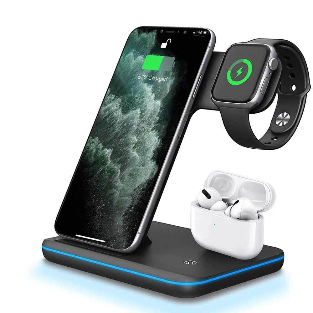 Compatible Mobile Phone Watch Earphone Wireless Charger 3 In 1 Wireless Charger Stand - Bellarte Enchanté Compatible Mobile Phone Watch Earphone Wireless Charger 3 In 1 Wireless Charger Stand