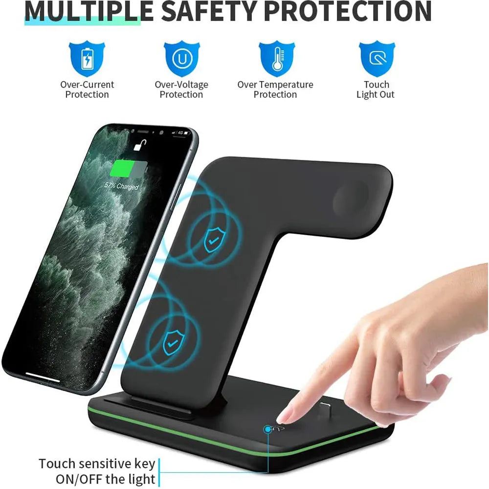 Compatible Mobile Phone Watch Earphone Wireless Charger 3 In 1 Wireless Charger Stand - Bellarte Enchanté Compatible Mobile Phone Watch Earphone Wireless Charger 3 In 1 Wireless Charger Stand