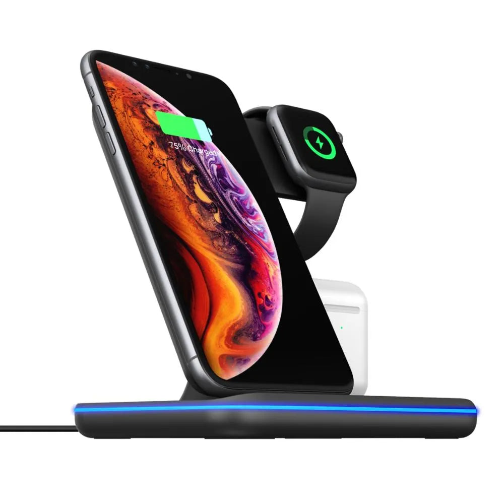 Compatible Mobile Phone Watch Earphone Wireless Charger 3 In 1 Wireless Charger Stand - Bellarte Enchanté Compatible Mobile Phone Watch Earphone Wireless Charger 3 In 1 Wireless Charger Stand