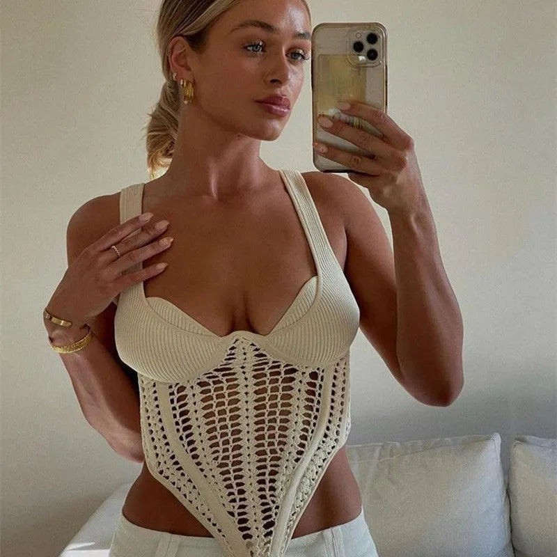 Corset Fishbone Hand Chain Link Knit Vest - Bellarte Enchanté Corset Fishbone Hand Chain Link Knit Vest