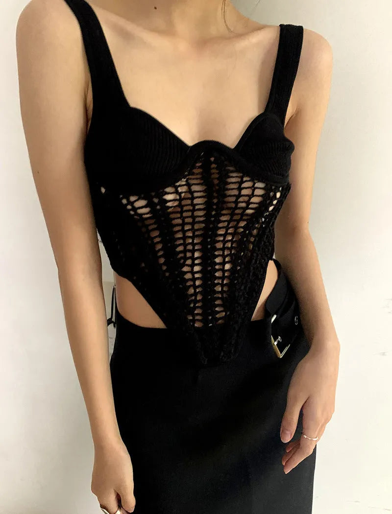 Corset Fishbone Hand Chain Link Knit Vest - Bellarte Enchanté Corset Fishbone Hand Chain Link Knit Vest