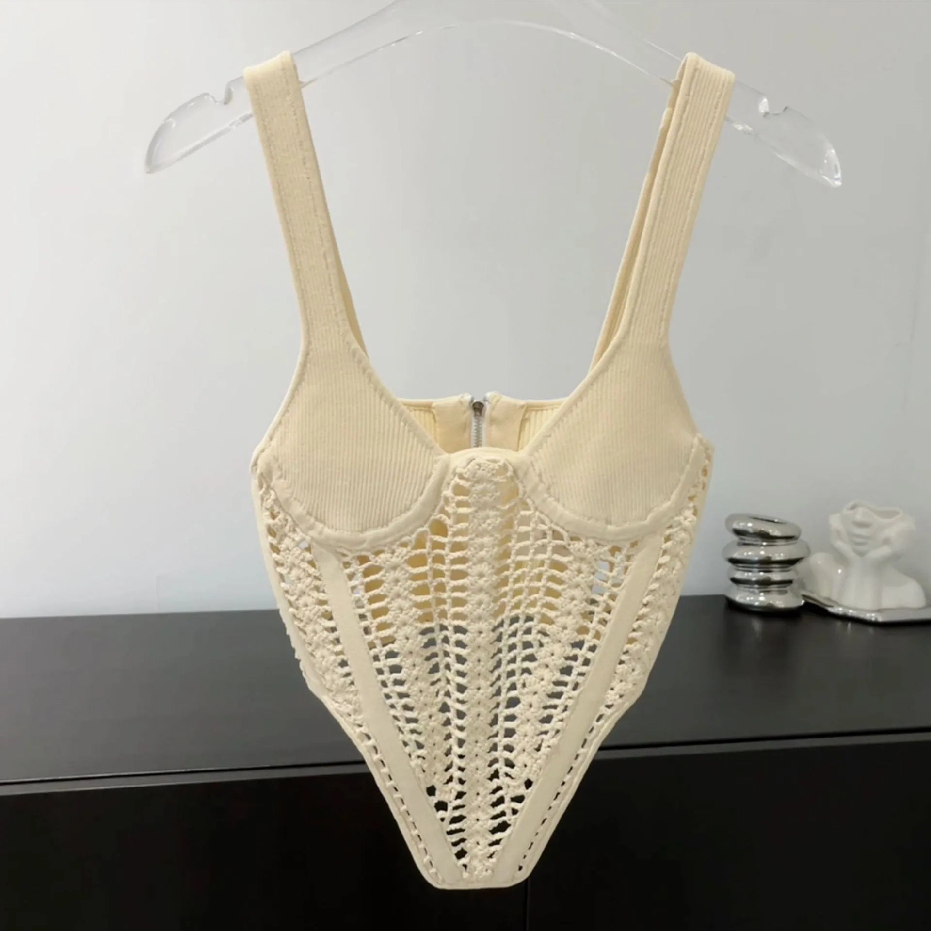 Corset Fishbone Hand Chain Link Knit Vest - Bellarte Enchanté Corset Fishbone Hand Chain Link Knit Vest