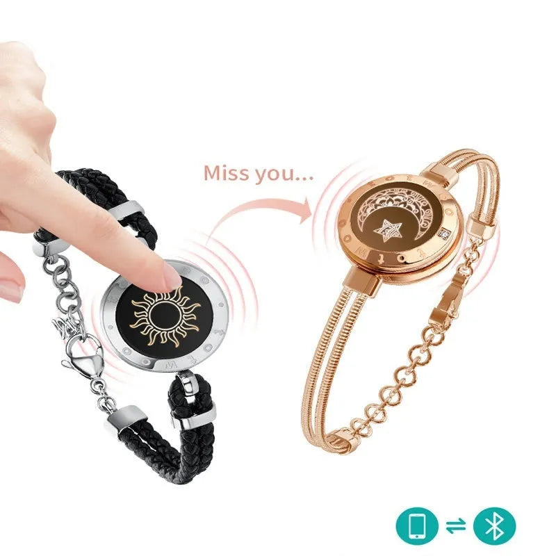 Couple Leather Rope Snake Bone Induction Interactive Bracelet - Bellarte Enchanté Couple Leather Rope Snake Bone Induction Interactive Bracelet