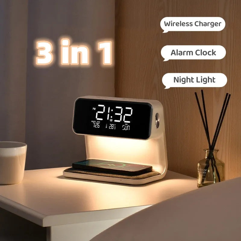 Creative 3 In 1 Bedside Lamp Wireless Charging LCD Screen Alarm Clock Wireless Phone Charger - Bellarte Enchanté Creative 3 In 1 Bedside Lamp Wireless Charging LCD Screen Alarm Clock Wireless Phone Charger