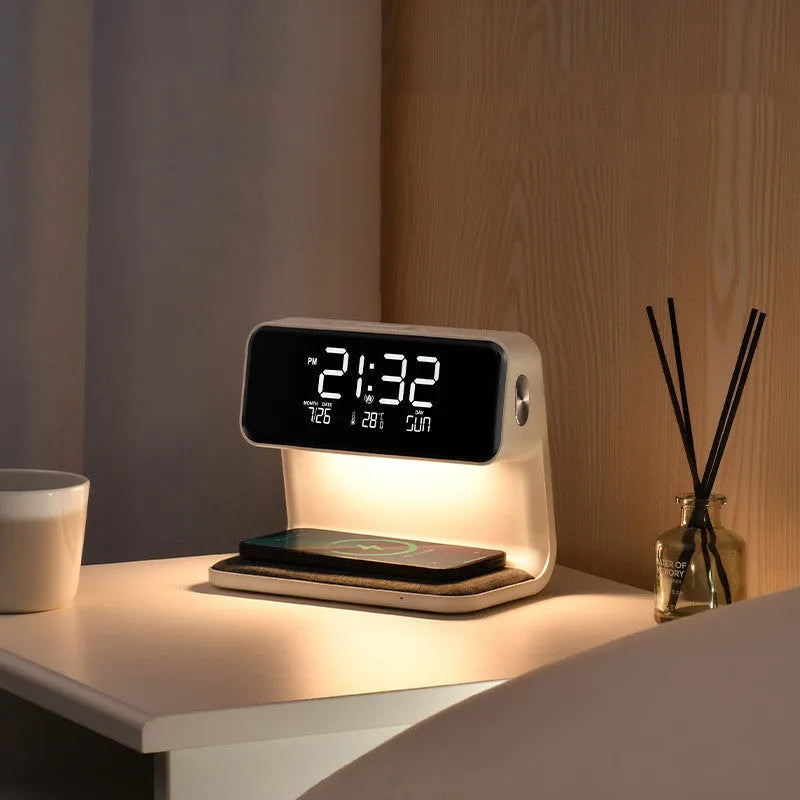 Creative 3 In 1 Bedside Lamp Wireless Charging LCD Screen Alarm Clock Wireless Phone Charger - Bellarte Enchanté Creative 3 In 1 Bedside Lamp Wireless Charging LCD Screen Alarm Clock Wireless Phone Charger