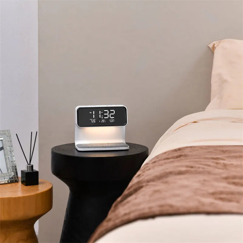 Creative 3 In 1 Bedside Lamp Wireless Charging LCD Screen Alarm Clock Wireless Phone Charger - Bellarte Enchanté Creative 3 In 1 Bedside Lamp Wireless Charging LCD Screen Alarm Clock Wireless Phone Charger