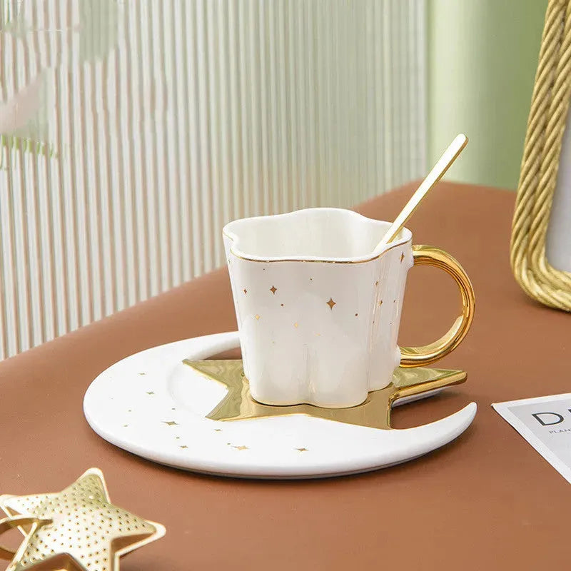 Creative Ceramic Cup With Star And Moon Saucer - Bellarte Enchanté Creative Ceramic Cup With Star And Moon Saucer