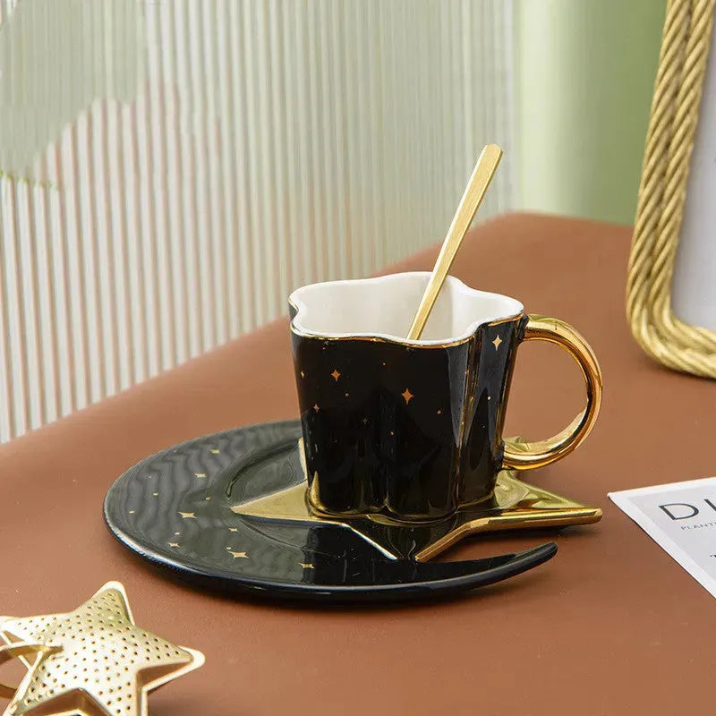 Creative Ceramic Cup With Star And Moon Saucer - Bellarte Enchanté Creative Ceramic Cup With Star And Moon Saucer