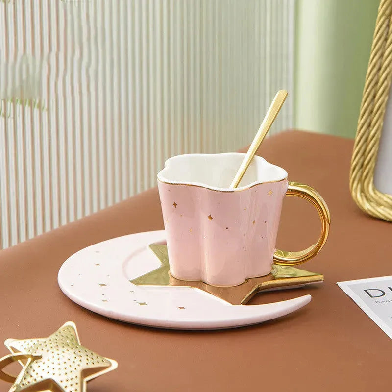 Creative Ceramic Cup With Star And Moon Saucer - Bellarte Enchanté Creative Ceramic Cup With Star And Moon Saucer