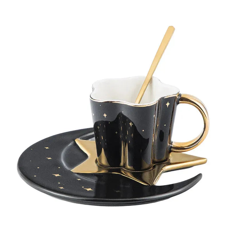 Creative Ceramic Cup With Star And Moon Saucer - Bellarte Enchanté Creative Ceramic Cup With Star And Moon Saucer