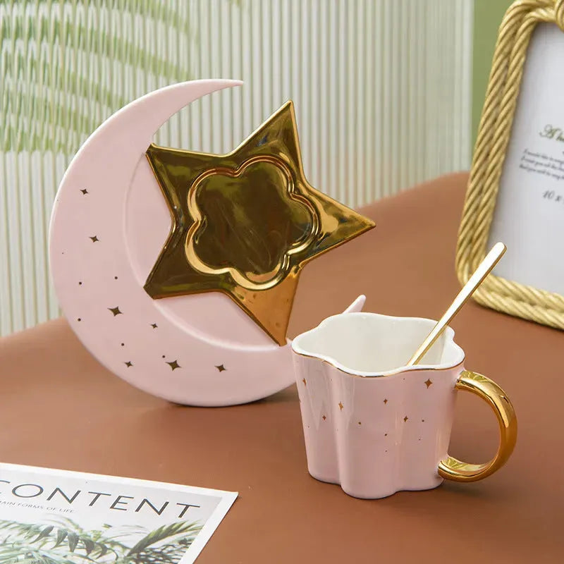 Creative Ceramic Cup With Star And Moon Saucer - Bellarte Enchanté Creative Ceramic Cup With Star And Moon Saucer