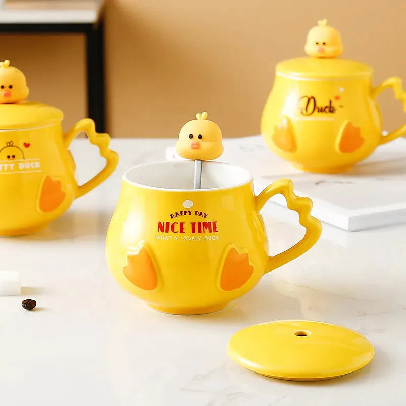 Creative Cute Ceramic Mug With Lid And Spoon - Bellarte Enchanté Creative Cute Ceramic Mug With Lid And Spoon