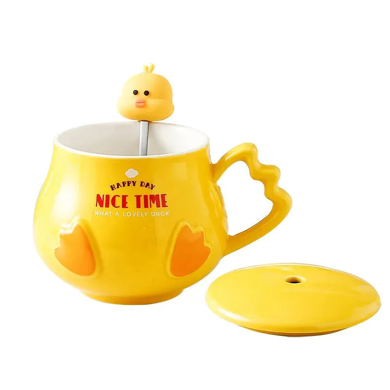 Creative Cute Ceramic Mug With Lid And Spoon - Bellarte Enchanté Creative Cute Ceramic Mug With Lid And Spoon