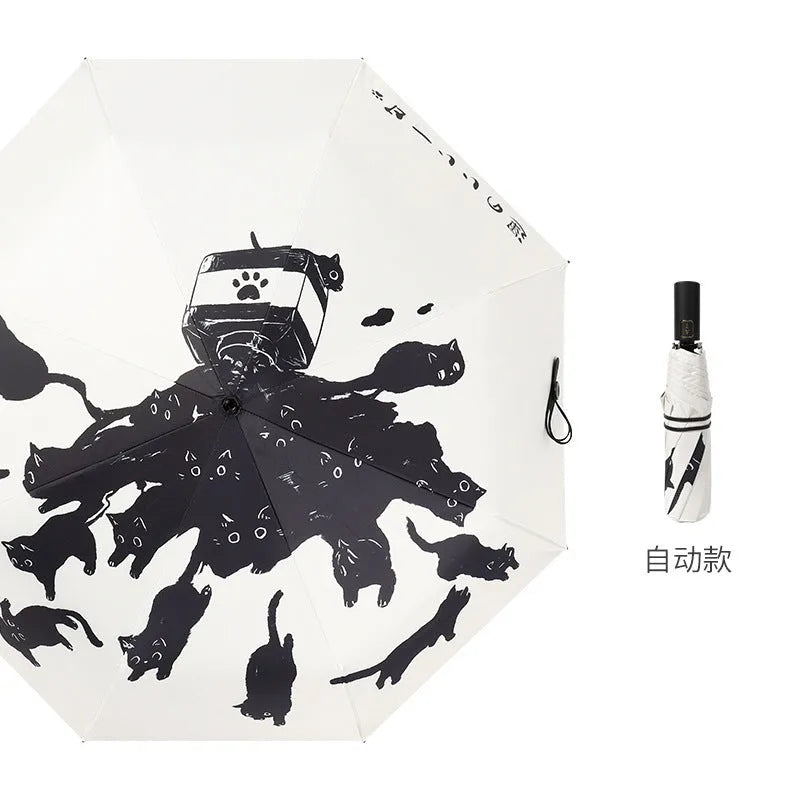 Creative Vinyl Automatic Three-folding Umbrella Dual-use Folding Sun Umbrella - Bellarte Enchanté Creative Vinyl Automatic Three-folding Umbrella Dual-use Folding Sun Umbrella