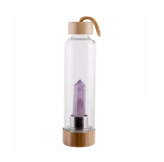 Crystal Infused Elixir Glass & Bamboo Water Bottle - Bellarte Enchanté Crystal Infused Elixir Glass & Bamboo Water Bottle