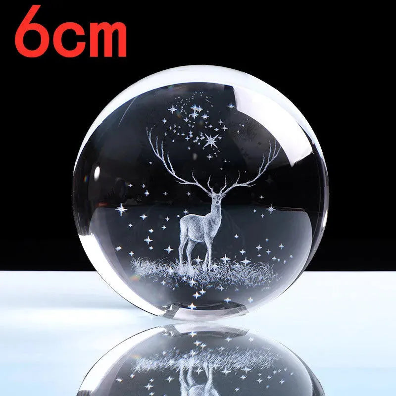 Crystal internally carved elk crystal ball - Bellarte Enchanté Crystal internally carved elk crystal ball