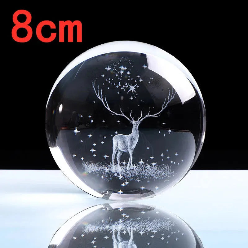 Crystal internally carved elk crystal ball - Bellarte Enchanté Crystal internally carved elk crystal ball