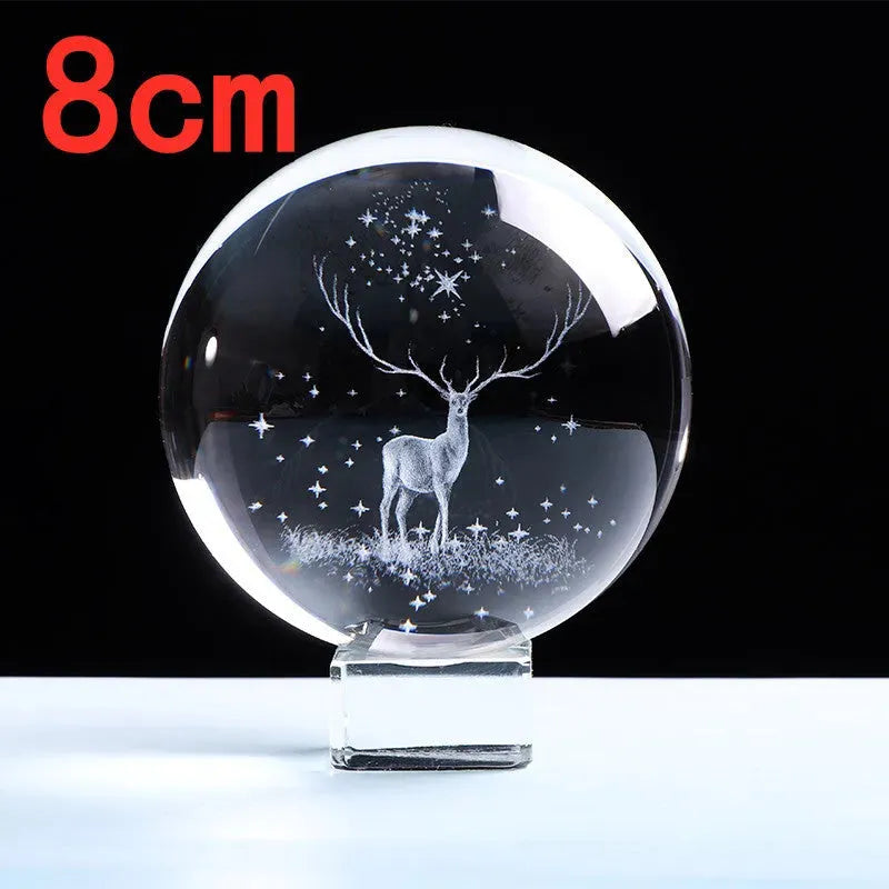 Crystal internally carved elk crystal ball - Bellarte Enchanté Crystal internally carved elk crystal ball