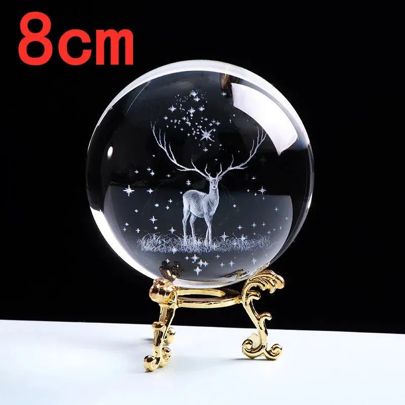 Crystal internally carved elk crystal ball - Bellarte Enchanté Crystal internally carved elk crystal ball