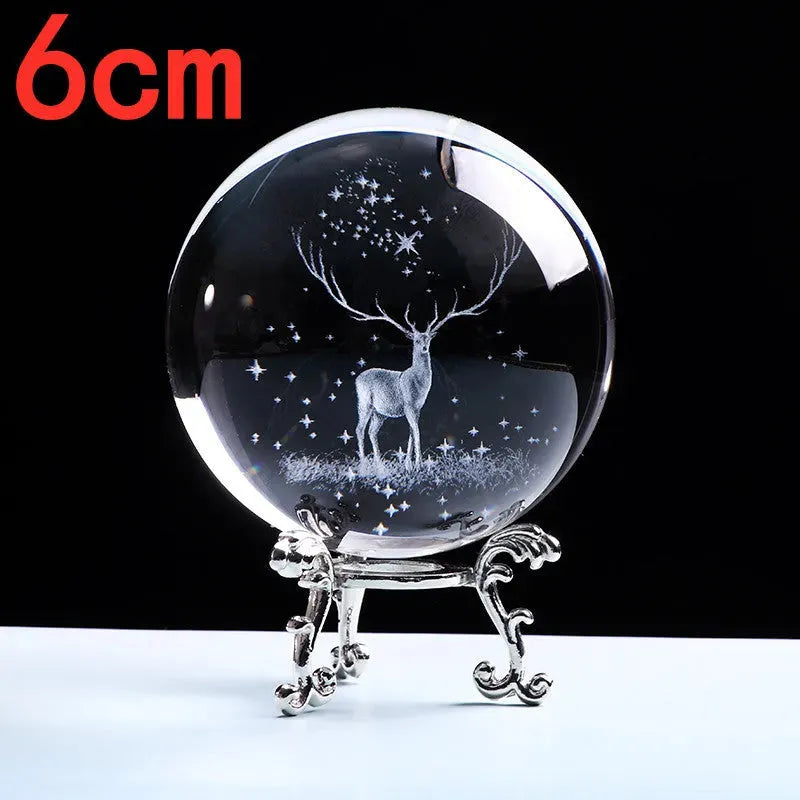 Crystal internally carved elk crystal ball - Bellarte Enchanté Crystal internally carved elk crystal ball