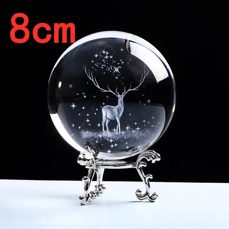 Crystal internally carved elk crystal ball - Bellarte Enchanté Crystal internally carved elk crystal ball