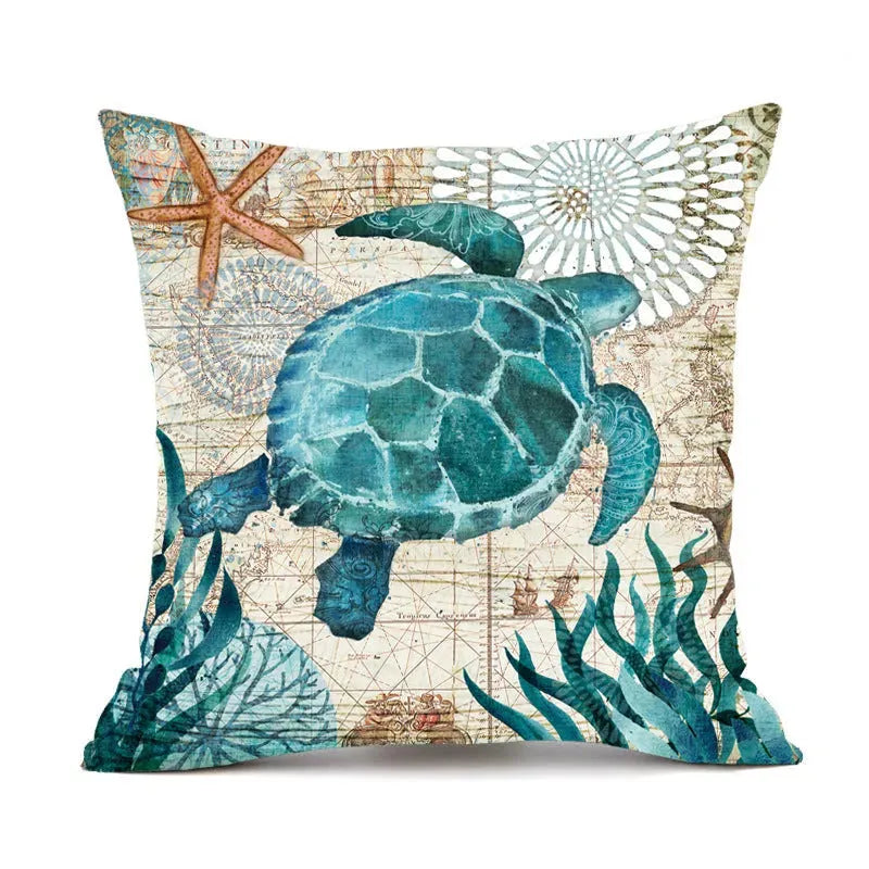 Cushion Covers Sea Turtle Printed Throw Pillow - Bellarte Enchanté Cushion Covers Sea Turtle Printed Throw Pillow
