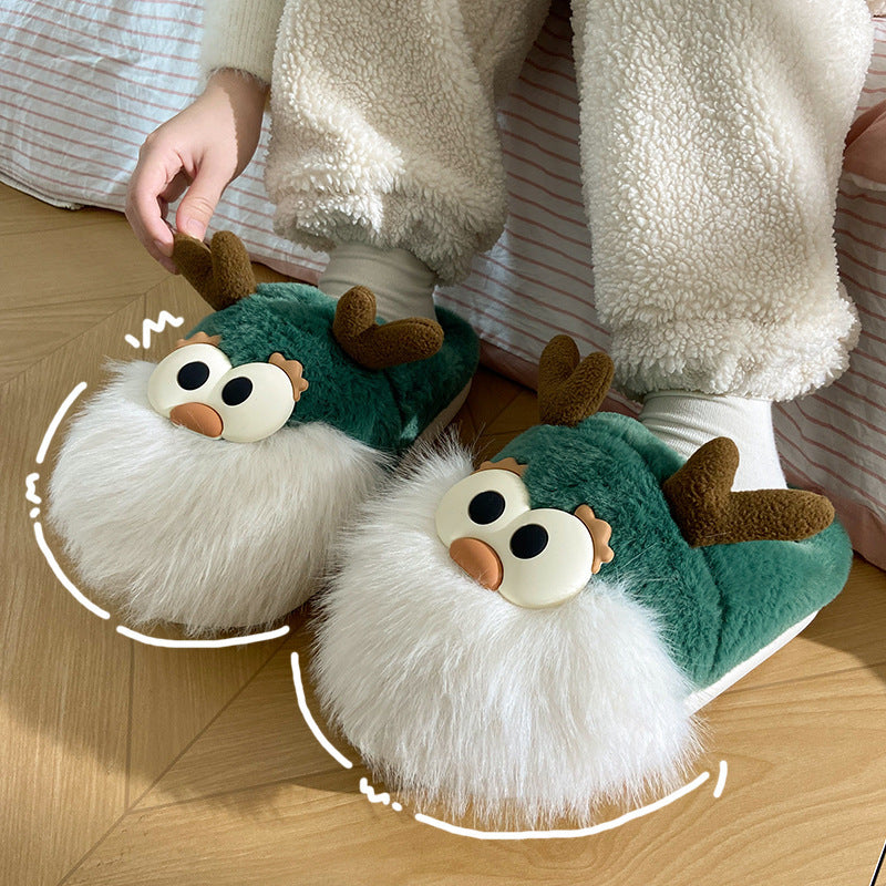 Cute Cartoon Christmas Deer Cotton Shoes Winter Indoor Floor Home Slippers Half-covered Heel Warm Plush Shoes Women - Bellarte Enchanté Cute Cartoon Christmas Deer Cotton Shoes Winter Indoor Floor Home Slippers Half-covered Heel Warm Plush Shoes Women