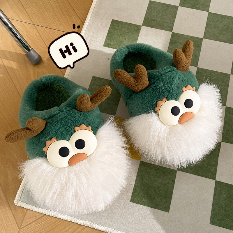 Cute Cartoon Christmas Deer Cotton Shoes Winter Indoor Floor Home Slippers Half-covered Heel Warm Plush Shoes Women - Bellarte Enchanté Cute Cartoon Christmas Deer Cotton Shoes Winter Indoor Floor Home Slippers Half-covered Heel Warm Plush Shoes Women