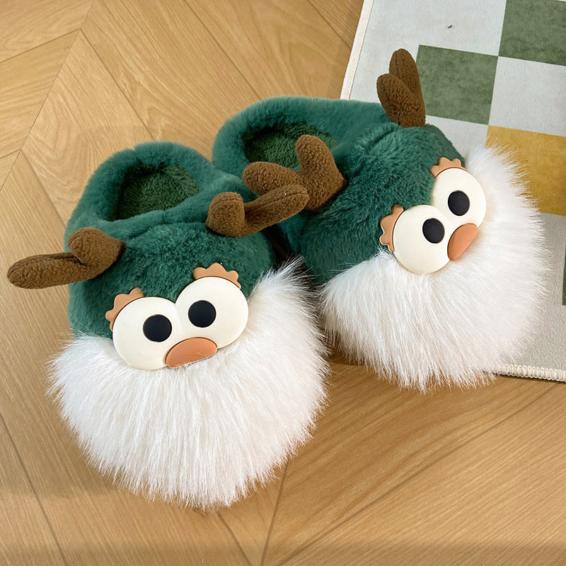 Cute Cartoon Christmas Deer Cotton Shoes Winter Indoor Floor Home Slippers Half-covered Heel Warm Plush Shoes Women - Bellarte Enchanté Cute Cartoon Christmas Deer Cotton Shoes Winter Indoor Floor Home Slippers Half-covered Heel Warm Plush Shoes Women