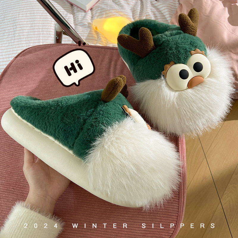 Cute Cartoon Christmas Deer Cotton Shoes Winter Indoor Floor Home Slippers Half-covered Heel Warm Plush Shoes Women - Bellarte Enchanté Cute Cartoon Christmas Deer Cotton Shoes Winter Indoor Floor Home Slippers Half-covered Heel Warm Plush Shoes Women